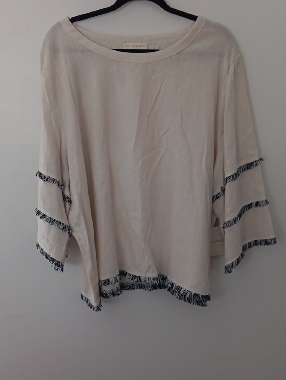 Cynthia Rowley Cream Fringe-Trim Bell Sleeve Tunic #3672